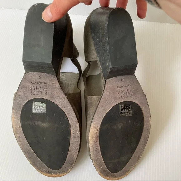 Eileen Fisher Iris Women’s Size 9 Gray Pewter Suede Open Toe Sandals Comfort - Picture 6 of 13